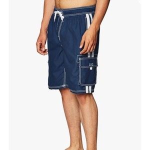 Asbury Threadz Mens Trunk Medium Elastic Waist Swim Navy Mako Core Performance